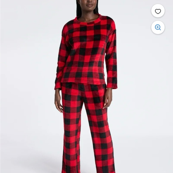 New Fuzzy Plaid Women's Pajama Set - Red and Black - Picture 2 of 7